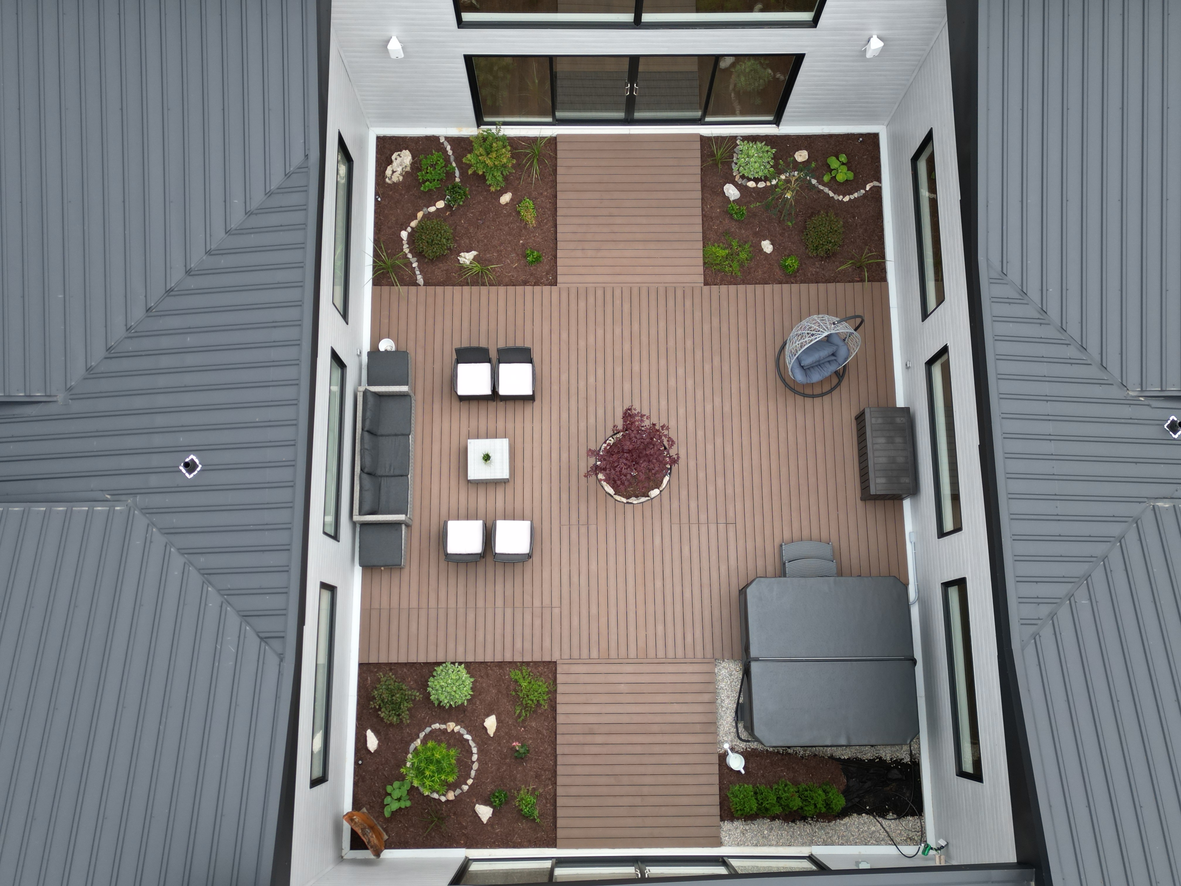 Aerial view into the private central courtyard